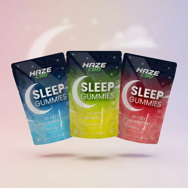 Haze CBD sleep gummies 3000mg 20 pack bubblegum pineapple strawberry night support gummies