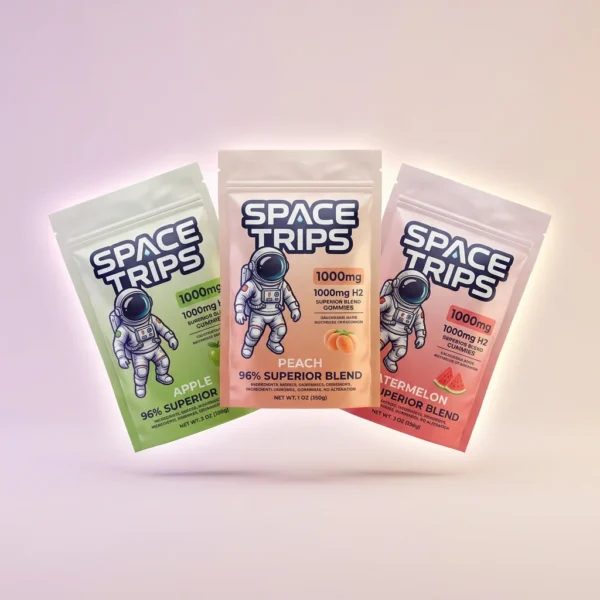 Space Trips H2 gummies 1000mg 96 superior blend apple peach watermelon edible gummies
