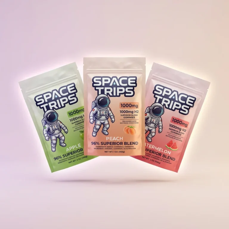 Space Trips H2 gummies 1000mg 96 superior blend apple peach watermelon edible gummies